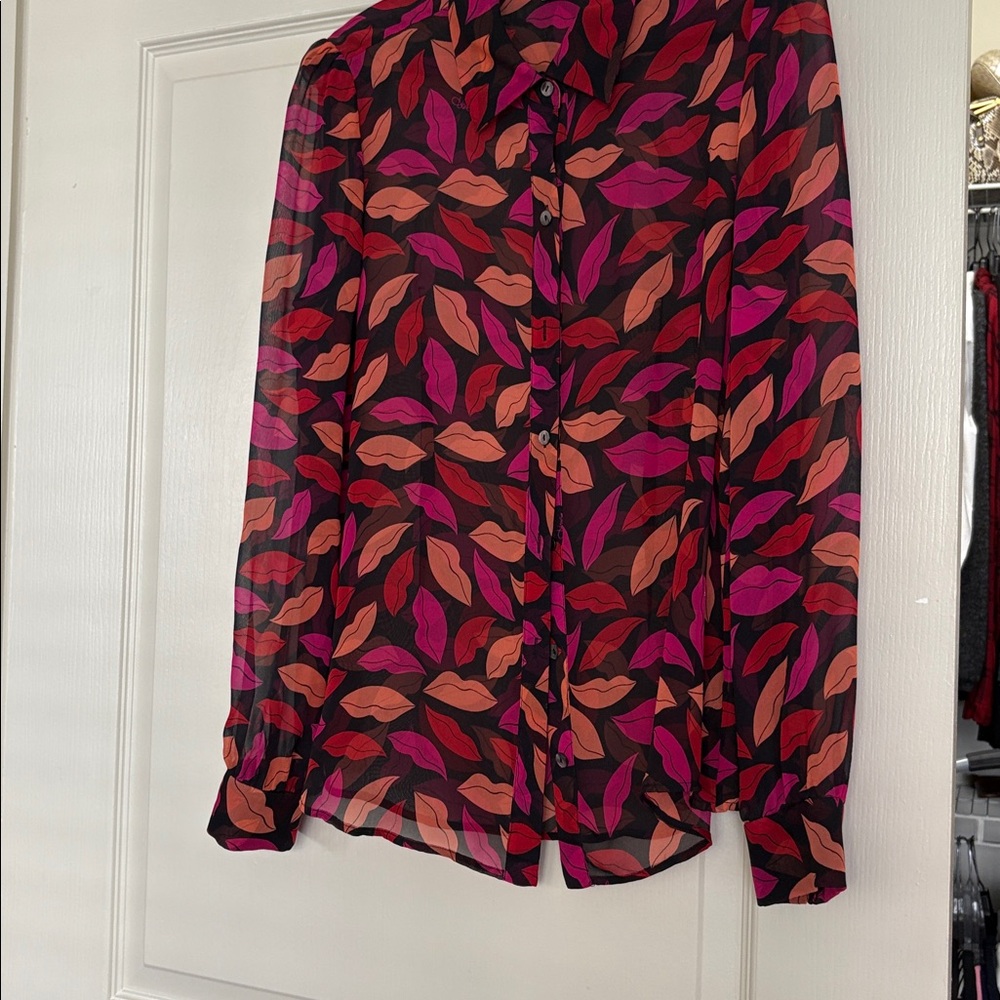 Diane Von Furstenberg Pink and Orange Leaf Print Blouse